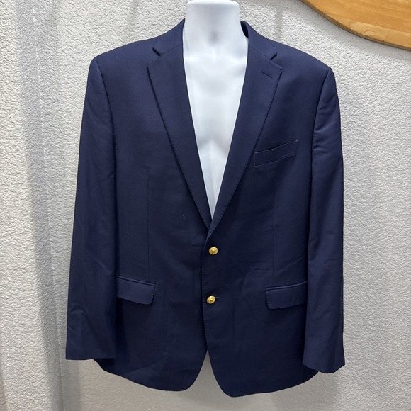 Lauren Ralph Lauren Navy Wool Blend Sport Coat Blazer Gold‎ Buttons Men 44L